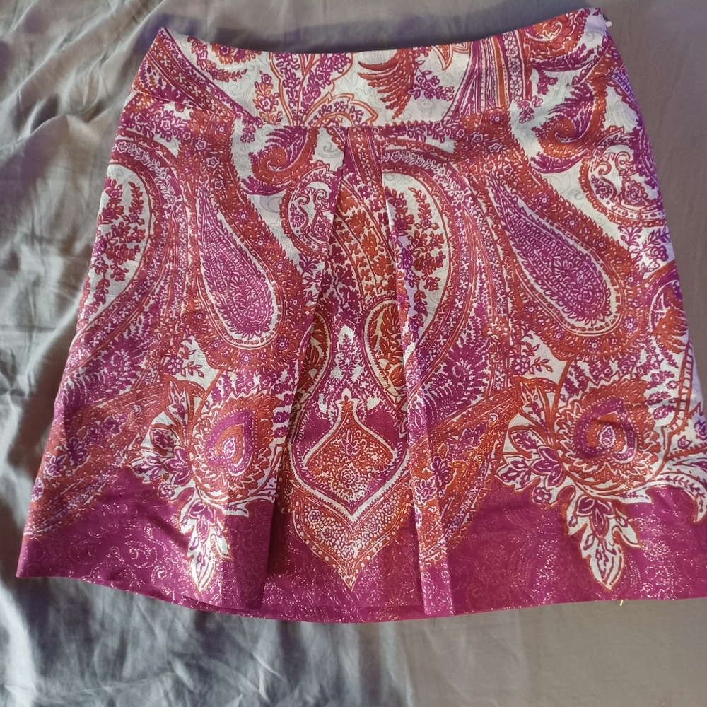 Ann Taylor Skirt Petite size 2P Pleat Front Multicolor Paisley Metallic Shimmer